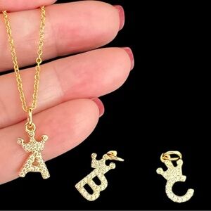 14K GP Name initials (Letter) crown pendant & necklace CHOOSE one from A-Z